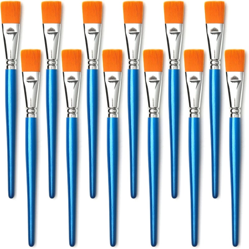 GACDR 1 inch Flat Paint Brushes for Acrylic Painting,12 Pieces Large Synthetic Paint Brushes Bulk with Wooden Handle for Acrylic, Watercolor, Oil, Crafts, Face Body Art - Image 1